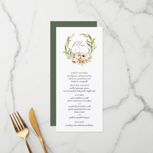Botanisch Forest Floral Wreator Calligraphy Menu (Voorkant / Achterkant in situ)