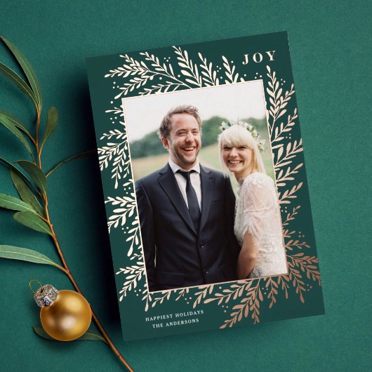 Botanisch frame JOY Kerst foto goud folie kaart