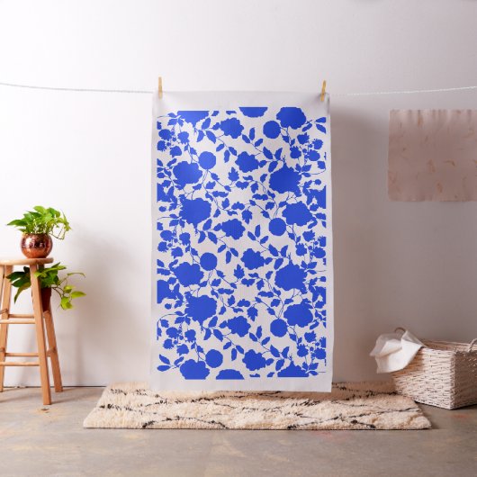 botanisch Frans Blauw Floral Toile Cotton Stof (Voorbeeld)