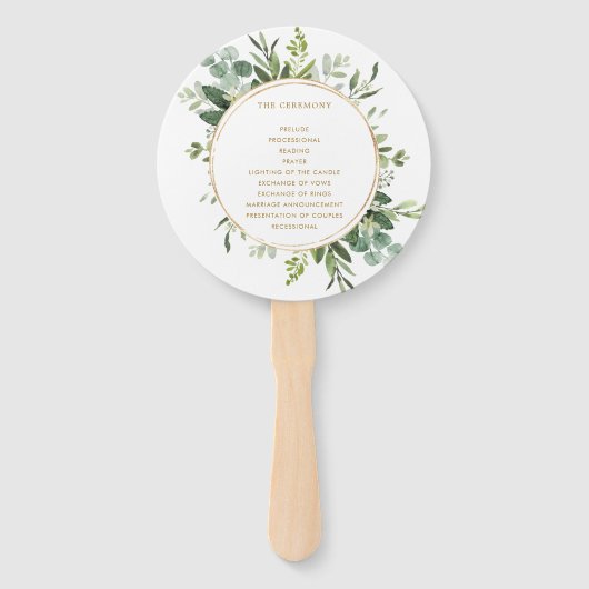 Botanisch Goud Groen Huwelijksprogramma Hand Fan Handwaaier (Achterkant)