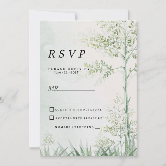 Botanisch groen blad bloemenrustiek RSVP Kaart (Voorkant)