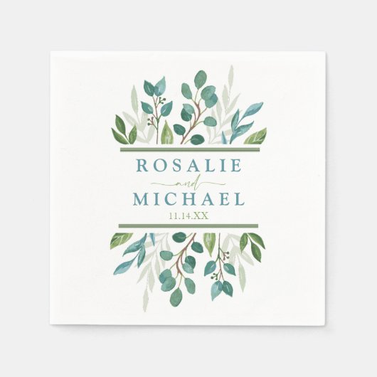 Botanisch groen bruiloft receptie servet (Voorkant)