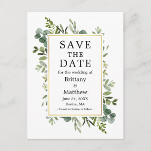 Botanisch groen Eucalyptus Bewaar de datum Briefkaart
