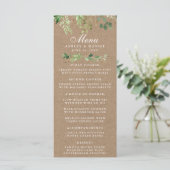 Botanisch groen eucalyptus trouwdag kraft menu (Staand voorkant)