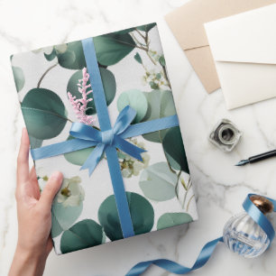 Botanisch groen Eucalyptus Wit bloempatroon Cadeaupapier