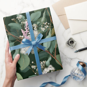 Botanisch groen Eucalyptus Wit bloempatroon Cadeaupapier
