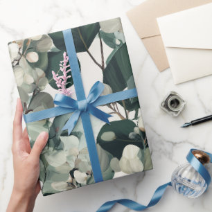 Botanisch groen Eucalyptus Wit bloempatroon Cadeaupapier