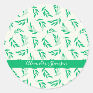 Botanisch groen Floral Plant laat persoonlijke voo Ronde Sticker