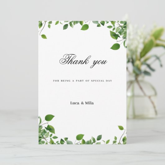 Botanisch groen gebladerte eenvoudig Dank u Kaart (Staand voorkant)