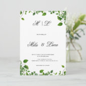Botanisch groen gebladerte eenvoudige bruiloft kaart (Staand voorkant)