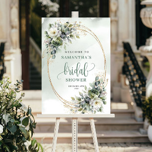Botanisch groen gouden bruidsdouche welkomstbord poster