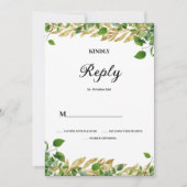 Botanisch groen gouden gebladerte bruiloft RSVP Kaart (Voorkant)