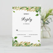 Botanisch groen gouden gebladerte bruiloft RSVP Kaart (Staand voorkant)