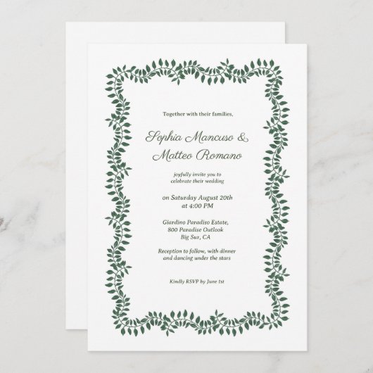 Botanisch groen grens bruiloft kaart (Voorkant / Achterkant)