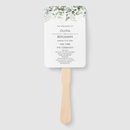 Botanisch groen | Huwelijksfanprogramma Handwaaier (Voorkant)