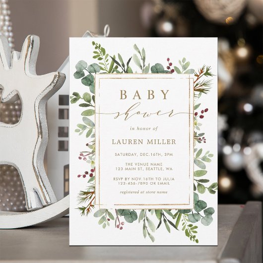 Botanisch groen kerstBaby shower Kaart