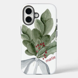 Botanisch groen met bessen gepersonaliseerd iPhone 16 hoesje