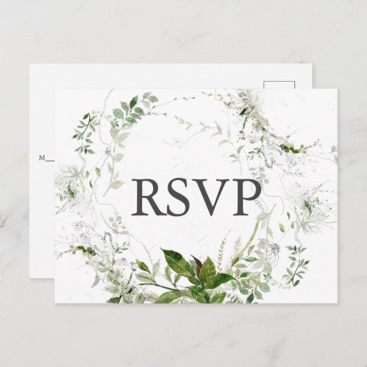 Botanisch groen Moderne bruiloft RSVP Uitnodiging Briefkaart (Voorkant / Achterkant)