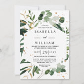 Botanisch groen moderne gouden eucalyptus bruiloft kaart (Voorkant)