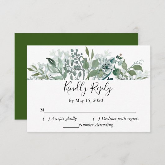 Botanisch groen RSVP bruiloft vriendelijk reageren (Voorkant / Achterkant)