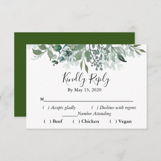 Botanisch groen RSVP bruiloft vriendelijk reageren (Voorkant / Achterkant)