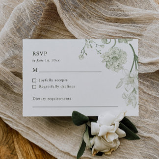 Botanisch groen RSVP-kaart – bloemen RSVP Kaartje