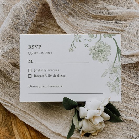 Botanisch groen RSVP-kaart – bloemen RSVP Kaartje
