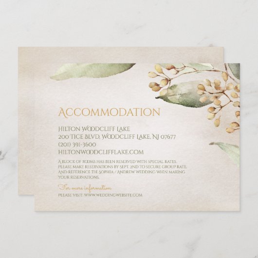 Botanisch groen rustieke accommodatie informatiekaartje (Voorkant / Achterkant)