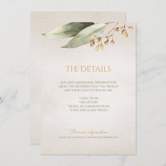 Botanisch groen rustieke detailkaart informatiekaartje (Voorkant / Achterkant)