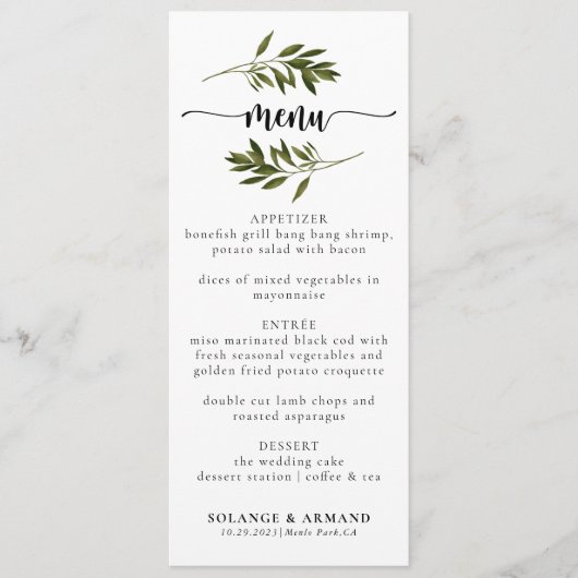 Botanisch Groen Weddenschap met bladeren Menu (Voorkant)