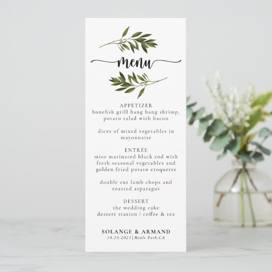 Botanisch Groen Weddenschap met bladeren Menu (Staand voorkant)