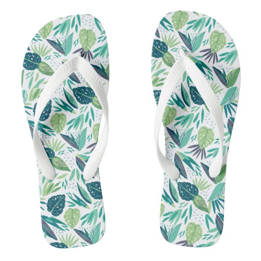 Botanisch Groen & Wit Bladpatroon Teenslippers (Voetbed)