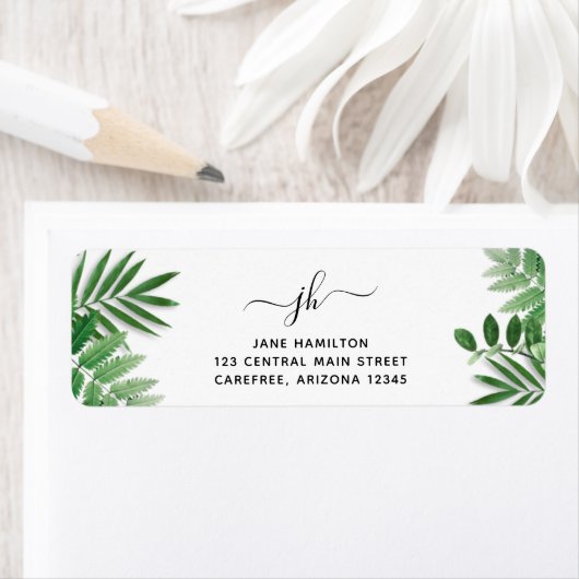 Botanisch Groene Monogram Retouradreslabel Etiket (Insitu)