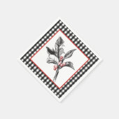 Botanisch Holly Black en White-kerstpapier Servet (Hoek)