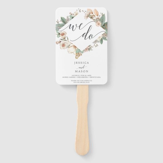 Botanisch huwelijksprogramma Fan Loving Memory Handwaaier (Voorkant)