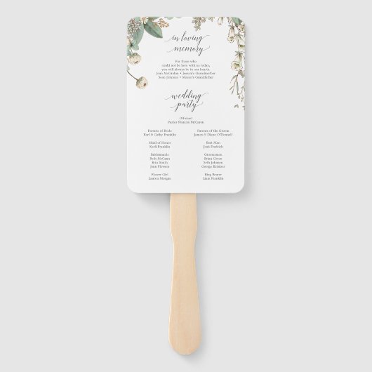 Botanisch huwelijksprogramma Fan Loving Memory Handwaaier (Achterkant)