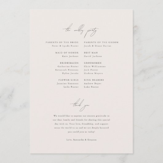 Botanisch huwelijksprogramma programma (Achterkant)