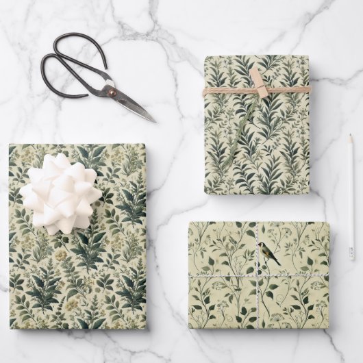 Botanisch Ivoor/Sage Wrap Decoupage Papers Inpakpapier Vel (Voorkant)