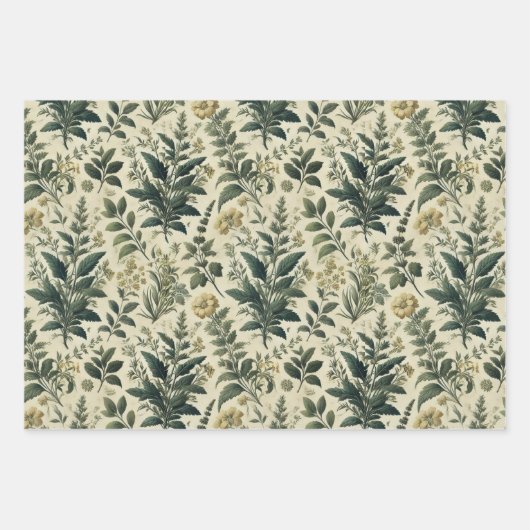 Botanisch Ivoor/Sage Wrap Decoupage Papers Inpakpapier Vel (Voorkant)