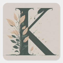 Botanisch K-monogram Vierkante Sticker