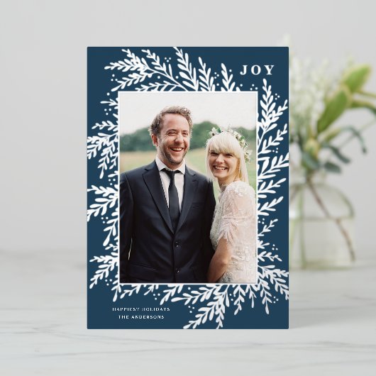 Botanisch kader vakantiefoto zilverfolie kaart (Staand Voorkant)