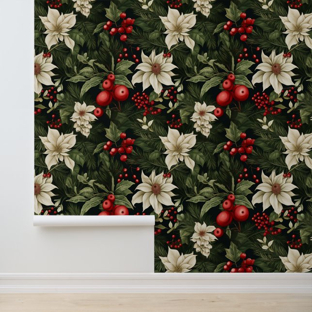 Botanisch Kerstpatroon Behang (Applicatie)