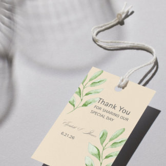 Botanisch klassiek bedankkaartje voor de bruilofts cadeaulabel
