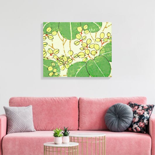 Botanisch kunstpatroon van Japans leder Canvas Afdruk (Insitu (Woonkamer))