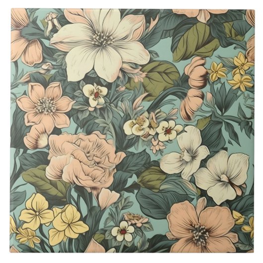 Botanisch Lelie Bloempatroon Tegeltje (Voorkant)
