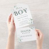 Botanisch Letter-Baby shower | Diaper Raffle All In One Uitnodiging (Afscheurbaar)