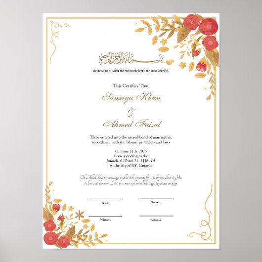 Botanisch lijst Nikkah Contract Poster (Voorkant)