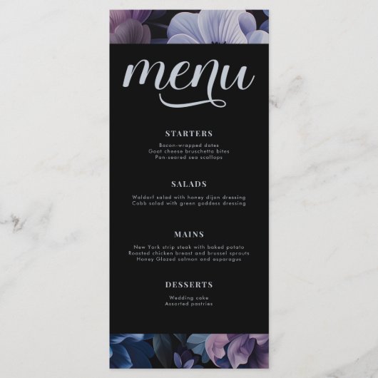 Botanisch maanlicht | Gotische bloemige bruiloft Menu (Voorkant)