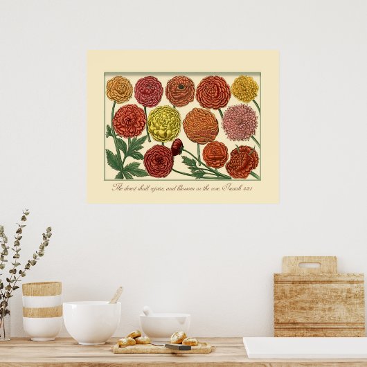 Botanisch met de Verse van de Manuscript van Isai Poster (Keuken)