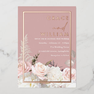 Botanisch Modern Bruiloft Roos Goud Folie Uitnodiging
